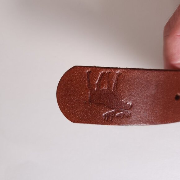 Abercrombie & Fitch Brown Leather Belt Womens S/M Sequins Beads Moose Logo Boho - Picture 11 of 16